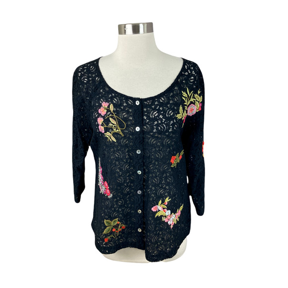 April Cornell S Black Lace Floral Embroidered Button Front - Picture 1 of 4